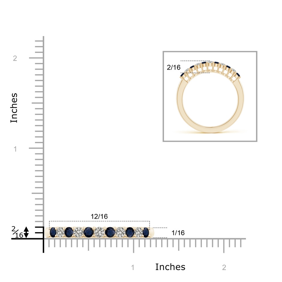 2mm A Blue Sapphire and Diamond Half Eternity Wedding Band in Yellow Gold product image