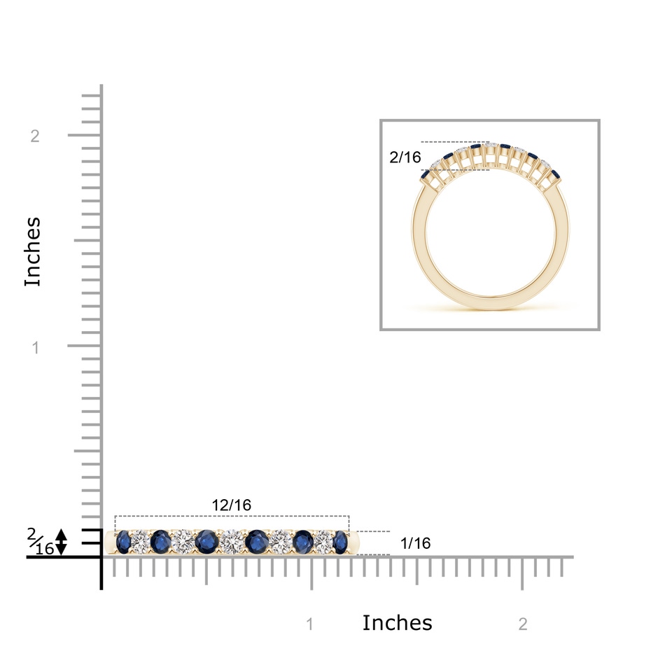 2mm AA Blue Sapphire and Diamond Half Eternity Wedding Band in Yellow Gold product image