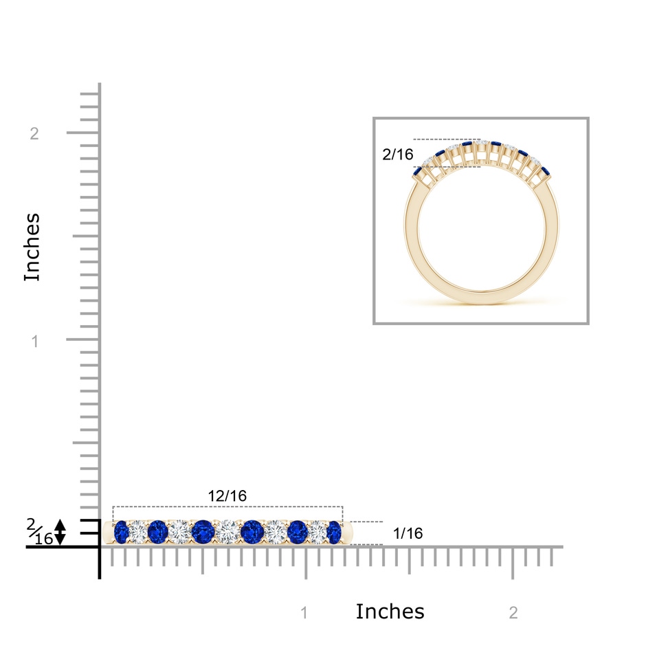 2mm AAAA Blue Sapphire and Diamond Half Eternity Wedding Band in Yellow Gold product image