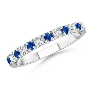 2mm AAA U Prong Sapphire Diamond Half Eternity Wedding Band in White Gold