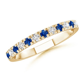 2mm AAA U Prong Sapphire Diamond Half Eternity Wedding Band in Yellow Gold 
