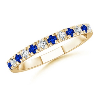 2mm AAAA U Prong Sapphire Diamond Half Eternity Wedding Band in Yellow Gold