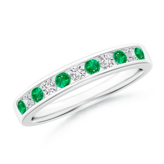 2.1mm AAA Channel Set Emerald and Diamond Semi Eternity Band in White Gold