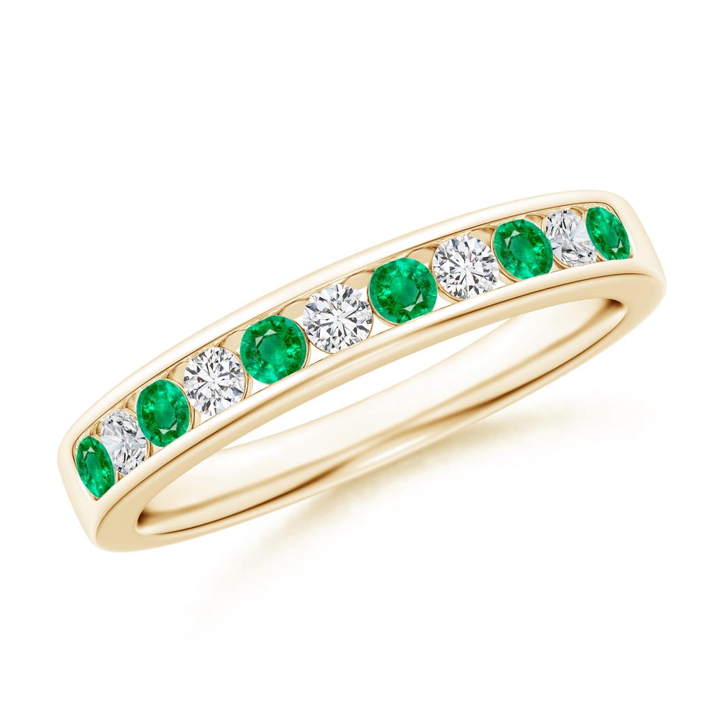 2.1mm AAA Channel Set Emerald and Diamond Semi Eternity Band in Yellow Gold