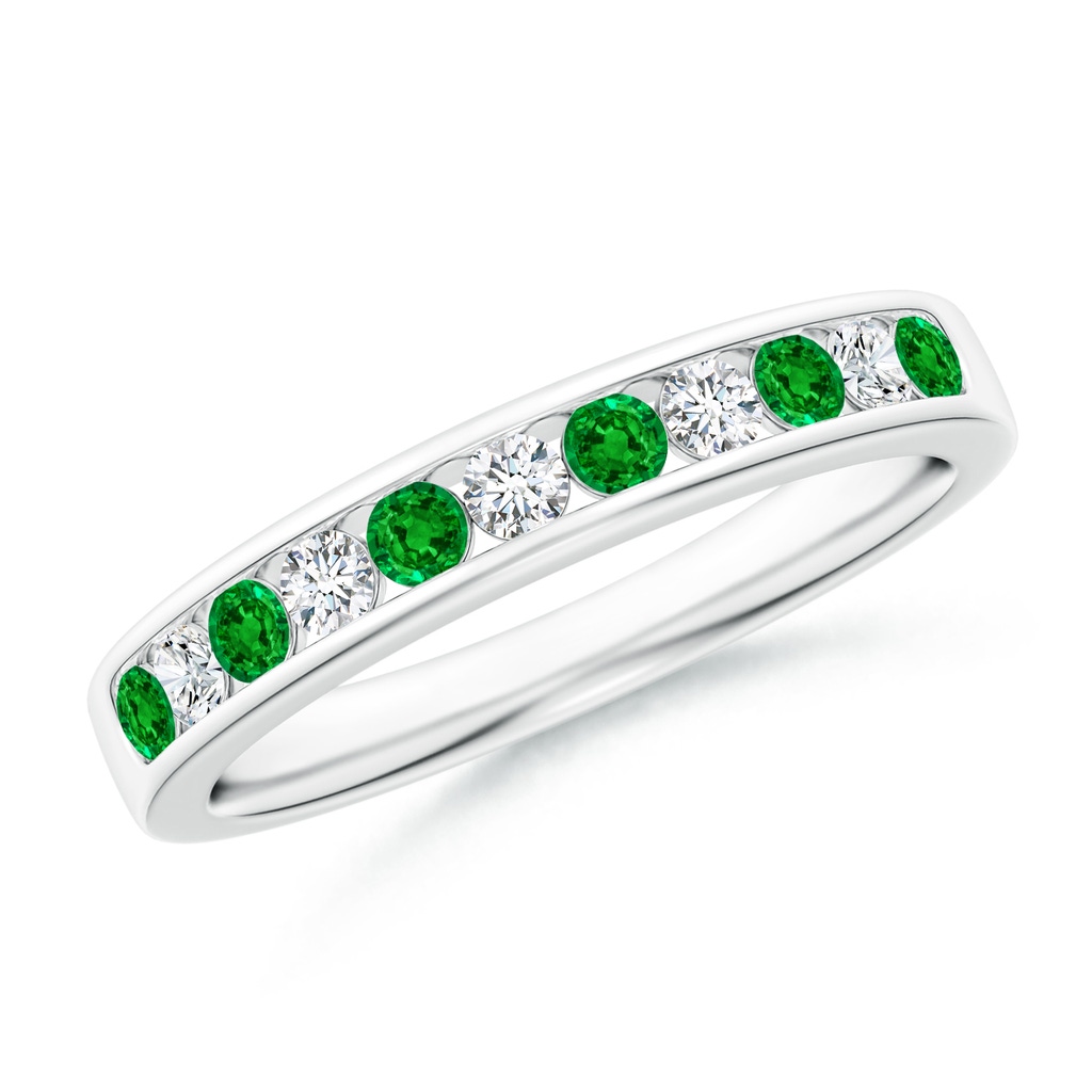 2.1mm AAAA Channel Set Emerald and Diamond Semi Eternity Band in P950 Platinum