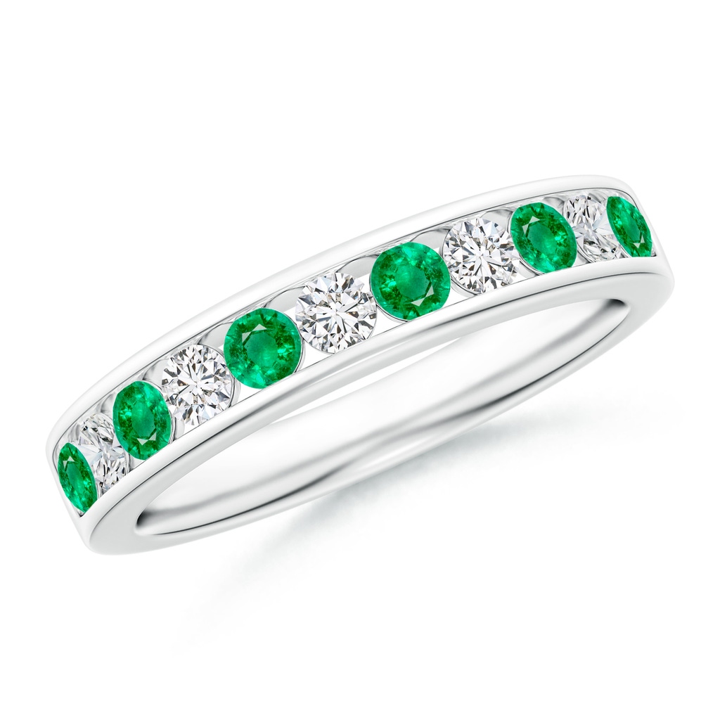 2.5mm AAA Channel Set Emerald and Diamond Semi Eternity Band in White Gold