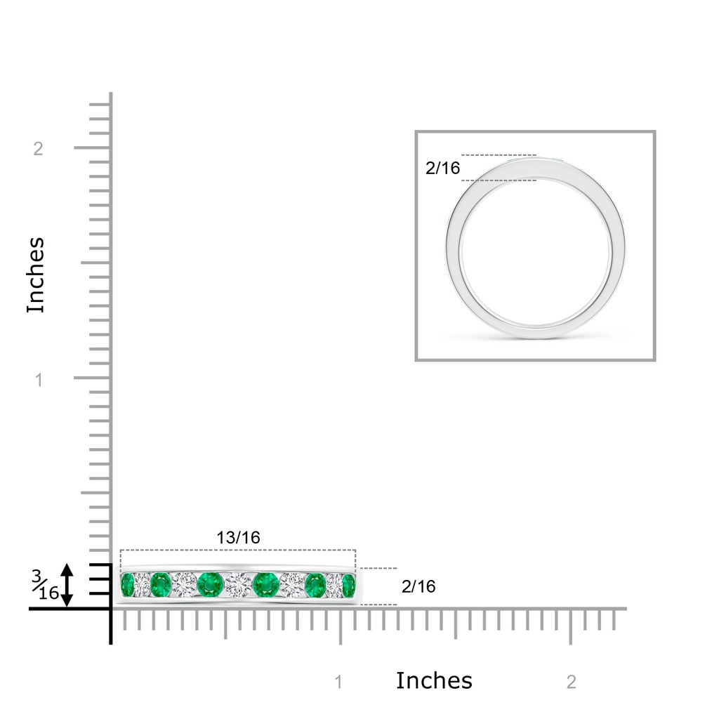 2.5mm AAA Channel Set Emerald and Diamond Semi Eternity Band in White Gold Ruler