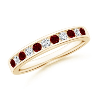 2.1mm AAAA Channel Set Ruby and Diamond Semi Eternity Band in Yellow Gold