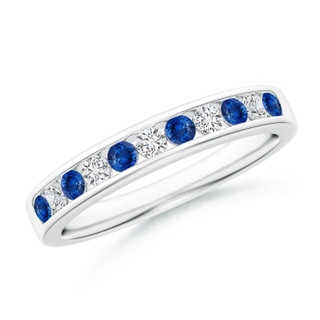 2.1mm AAA Channel Set Sapphire and Diamond Semi Eternity Band in White Gold