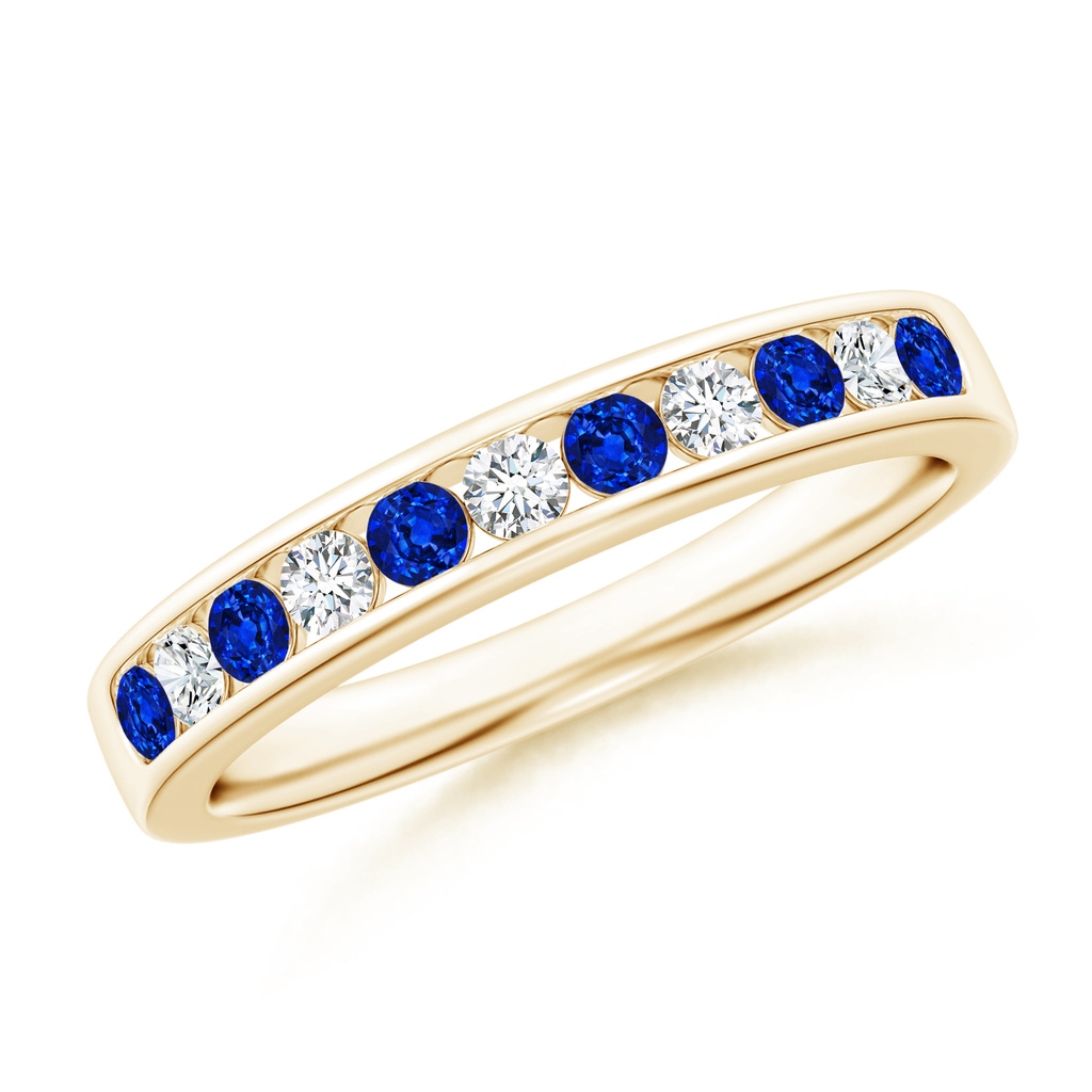 2.1mm AAAA Channel Set Sapphire and Diamond Semi Eternity Band in Yellow Gold