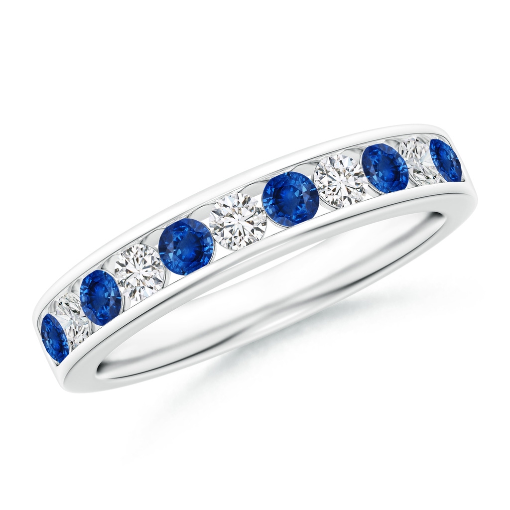 2.5mm AAA Channel Set Sapphire and Diamond Semi Eternity Band in White Gold