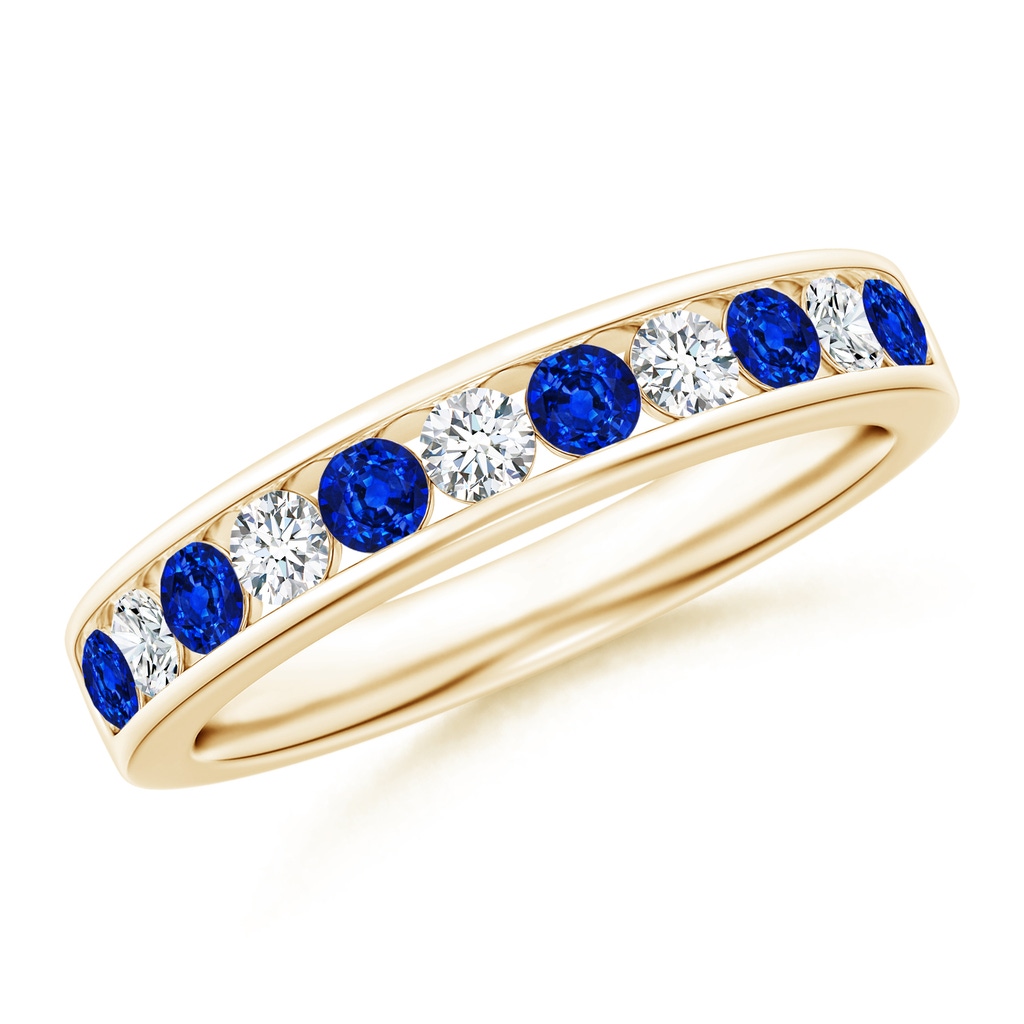 2.5mm AAAA Channel Set Sapphire and Diamond Semi Eternity Band in Yellow Gold