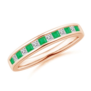 1.8mm A Channel Square Emerald and Diamond Half Eternity Band in Rose Gold