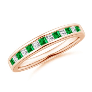 1.8mm AAA Channel Square Emerald and Diamond Half Eternity Band in Rose Gold