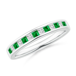 1.8mm AAA Channel Square Emerald and Diamond Half Eternity Band in White Gold