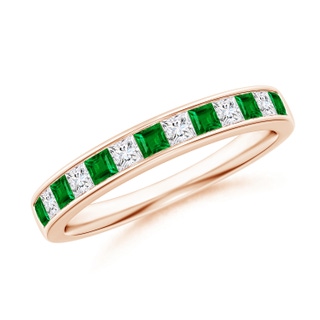 1.8mm AAAA Channel Square Emerald and Diamond Half Eternity Band in 9K Rose Gold