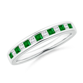 1.8mm AAAA Channel Square Emerald and Diamond Half Eternity Band in P950 Platinum
