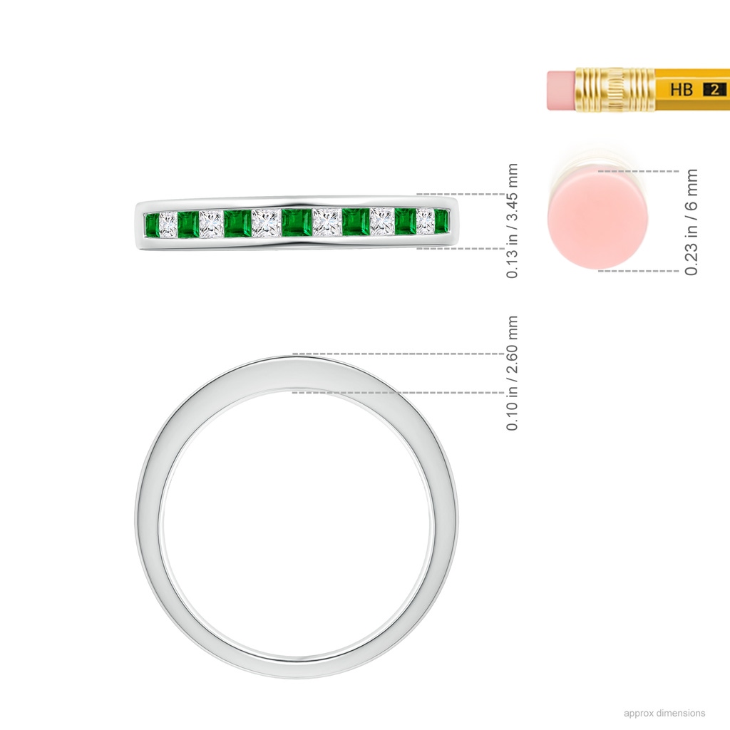 1.8mm AAAA Channel Square Emerald and Diamond Half Eternity Band in P950 Platinum Ruler