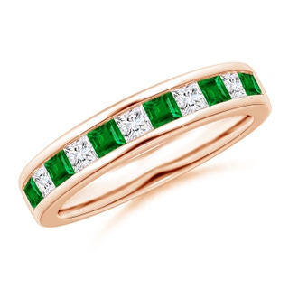 2.4mm AAAA Channel Square Emerald and Diamond Half Eternity Band in Rose Gold