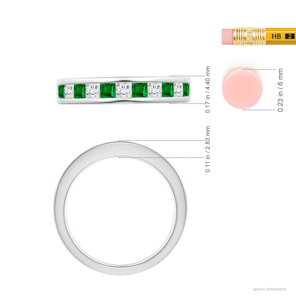 2.4mm AAAA Channel Square Emerald and Diamond Half Eternity Band in White Gold Ruler