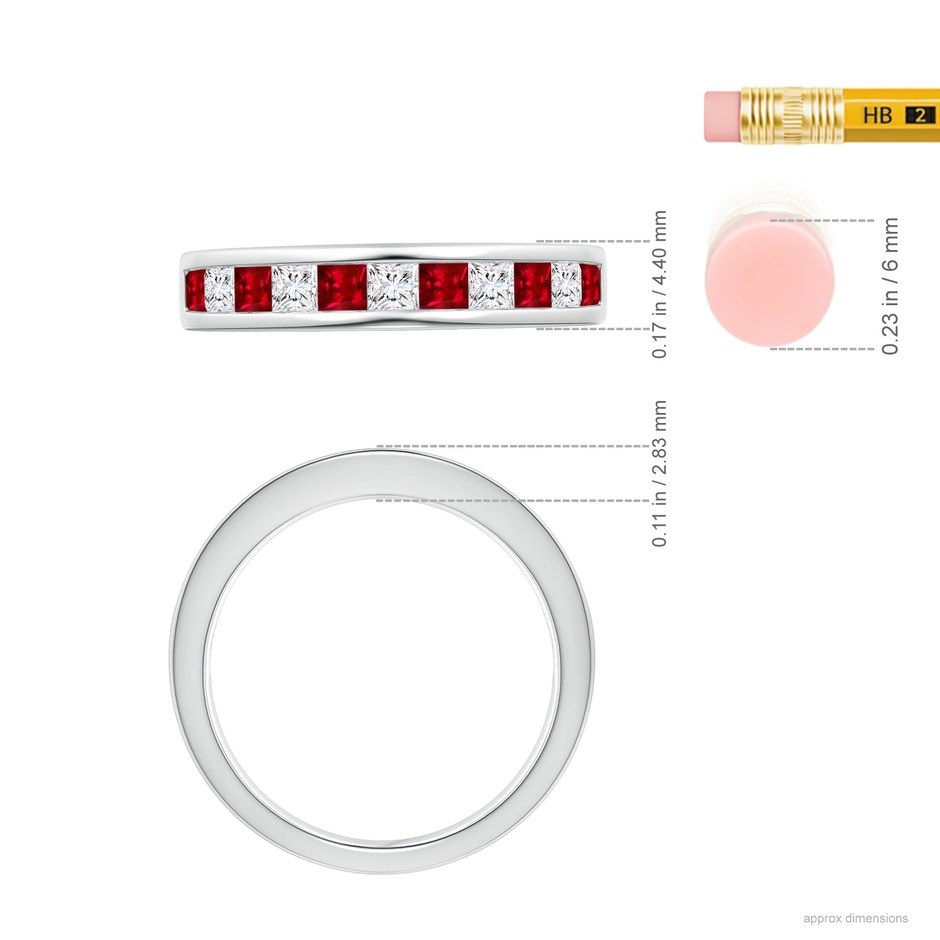 2.4mm AAAA Channel Square Ruby and Diamond Half Eternity Band in White Gold ruler