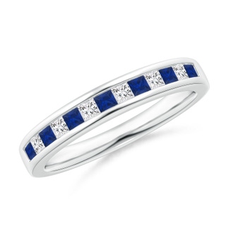 1.8mm AAA Channel Square Sapphire and Diamond Half Eternity Band in White Gold