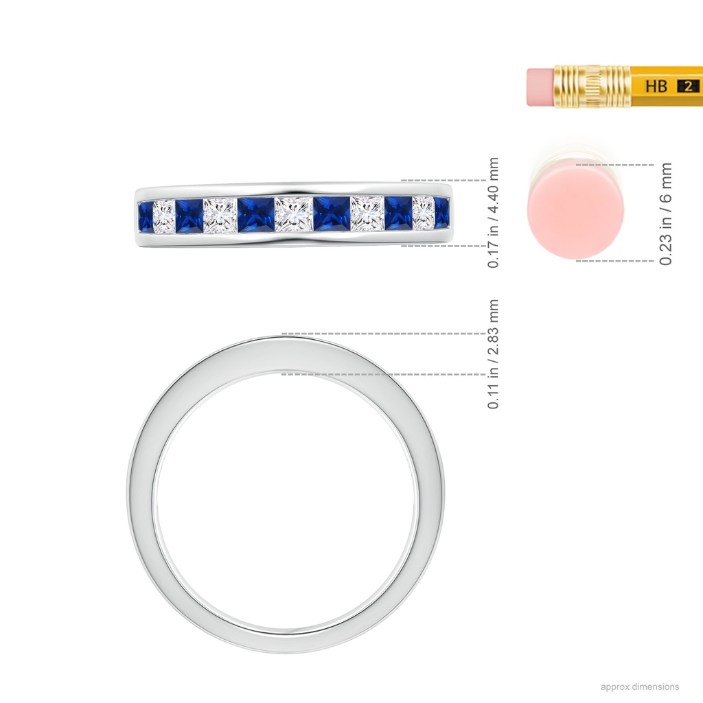 2.4mm AAAA Channel Square Sapphire and Diamond Half Eternity Band in P950 Platinum Ruler