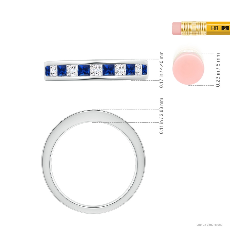 2.4mm AAAA Channel Square Sapphire and Diamond Half Eternity Band in P950 Platinum ruler