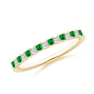 1.5mm AAA Square Emerald and Princess Diamond Semi Eternity Classic Wedding Band in Yellow Gold