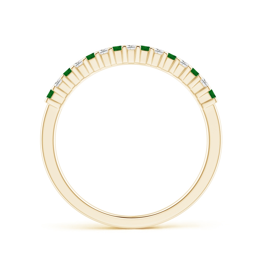 1.5mm AAAA Square Emerald and Princess Diamond Semi Eternity Classic Wedding Band in 10K Yellow Gold Side 1