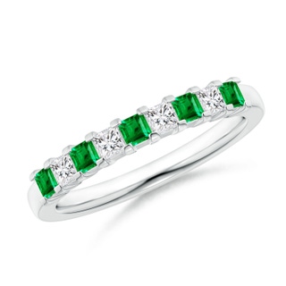 2.2mm AAA Square Emerald and Princess Diamond Semi Eternity Classic Wedding Band in White Gold