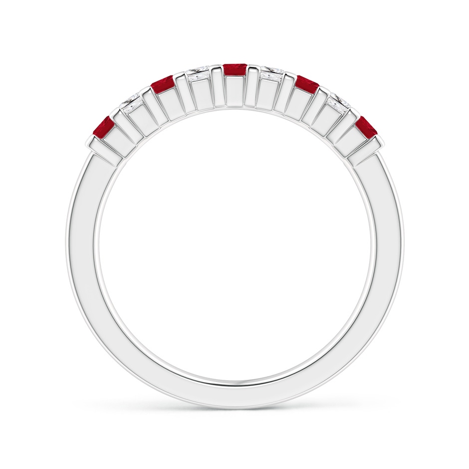 2.2mm AAA Square Ruby and Princess Diamond Semi Eternity Classic Wedding Band in White Gold side-1