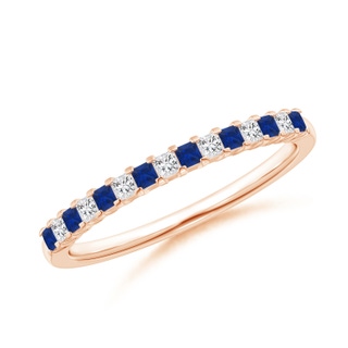 1.5mm AAA Blue Sapphire and Diamond Semi Eternity Classic Wedding Band in 9K Rose Gold