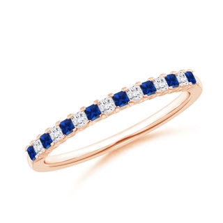 1.5mm AAAA Blue Sapphire and Diamond Semi Eternity Classic Wedding Band in 9K Rose Gold