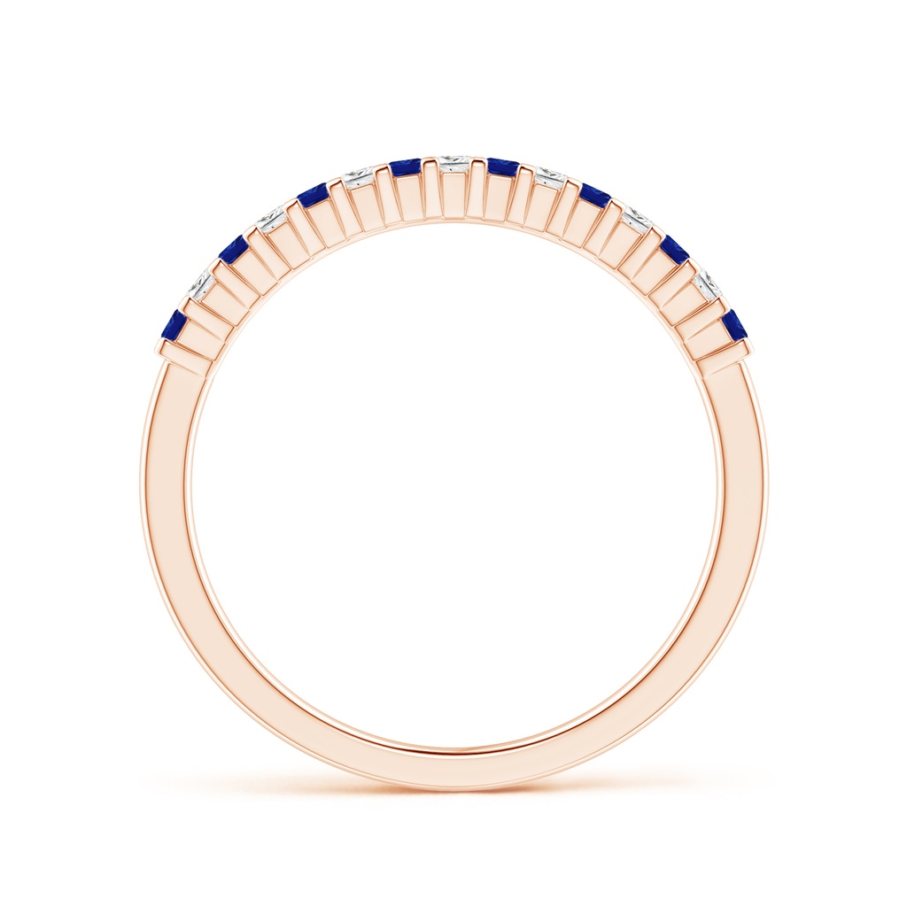 1.5mm AAAA Blue Sapphire and Diamond Semi Eternity Classic Wedding Band in Rose Gold Side-1