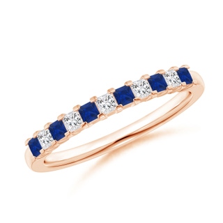 1.9mm AAA Blue Sapphire and Diamond Semi Eternity Classic Wedding Band in Rose Gold