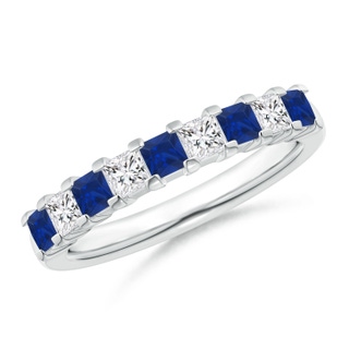 2.6mm AAA Blue Sapphire and Diamond Semi Eternity Classic Wedding Band in White Gold