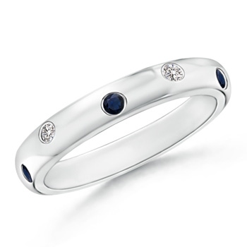 2mm A Gypsy Set Sapphire and Diamond High Dome Wedding Band in White Gold 