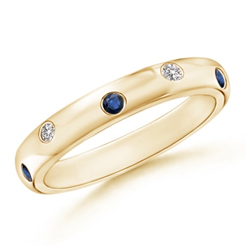 2mm AA Gypsy Set Sapphire and Diamond High Dome Wedding Band in Yellow Gold 