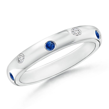 2mm AAA Gypsy Set Sapphire and Diamond High Dome Wedding Band in White Gold 