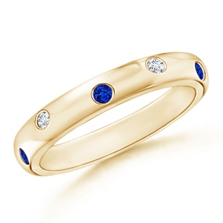 2mm AAAA Gypsy Set Sapphire and Diamond High Dome Wedding Band in Yellow Gold