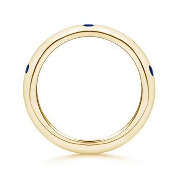 2mm AAAA Gypsy Set Sapphire and Diamond High Dome Wedding Band in Yellow Gold - side 1