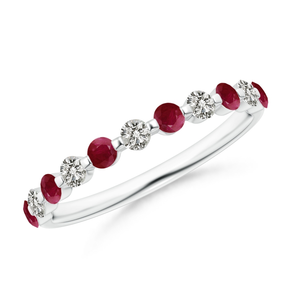 2.2mm A Floating Ruby and Diamond Semi Eternity Wedding Band for Her in White Gold 