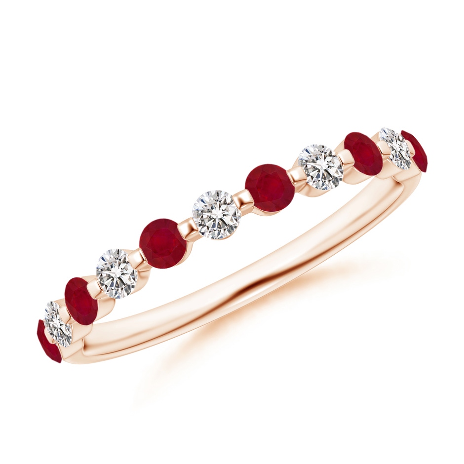 2.2mm AA Floating Ruby and Diamond Semi Eternity Wedding Band for Her in Rose Gold 