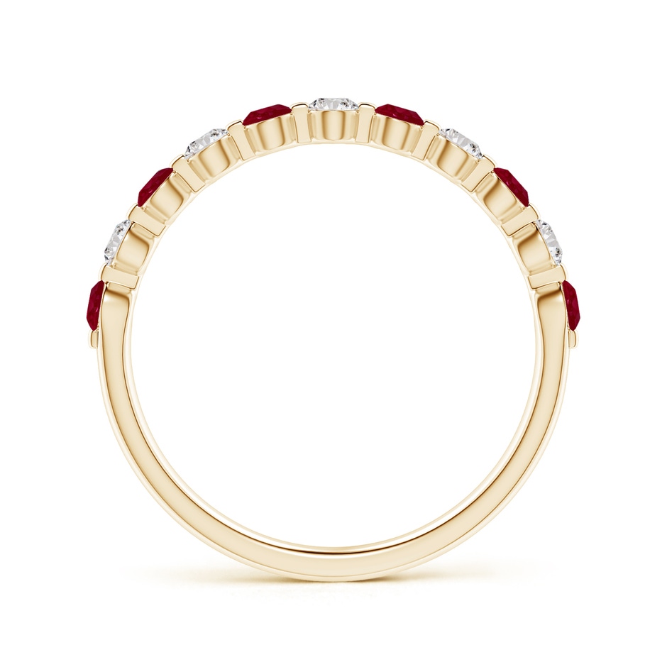 2.2mm AA Floating Ruby and Diamond Semi Eternity Wedding Band for Her in Yellow Gold side-1