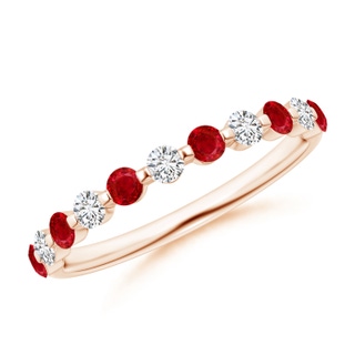 2.2mm AAA Floating Ruby and Diamond Semi Eternity Wedding Band for Her in Rose Gold