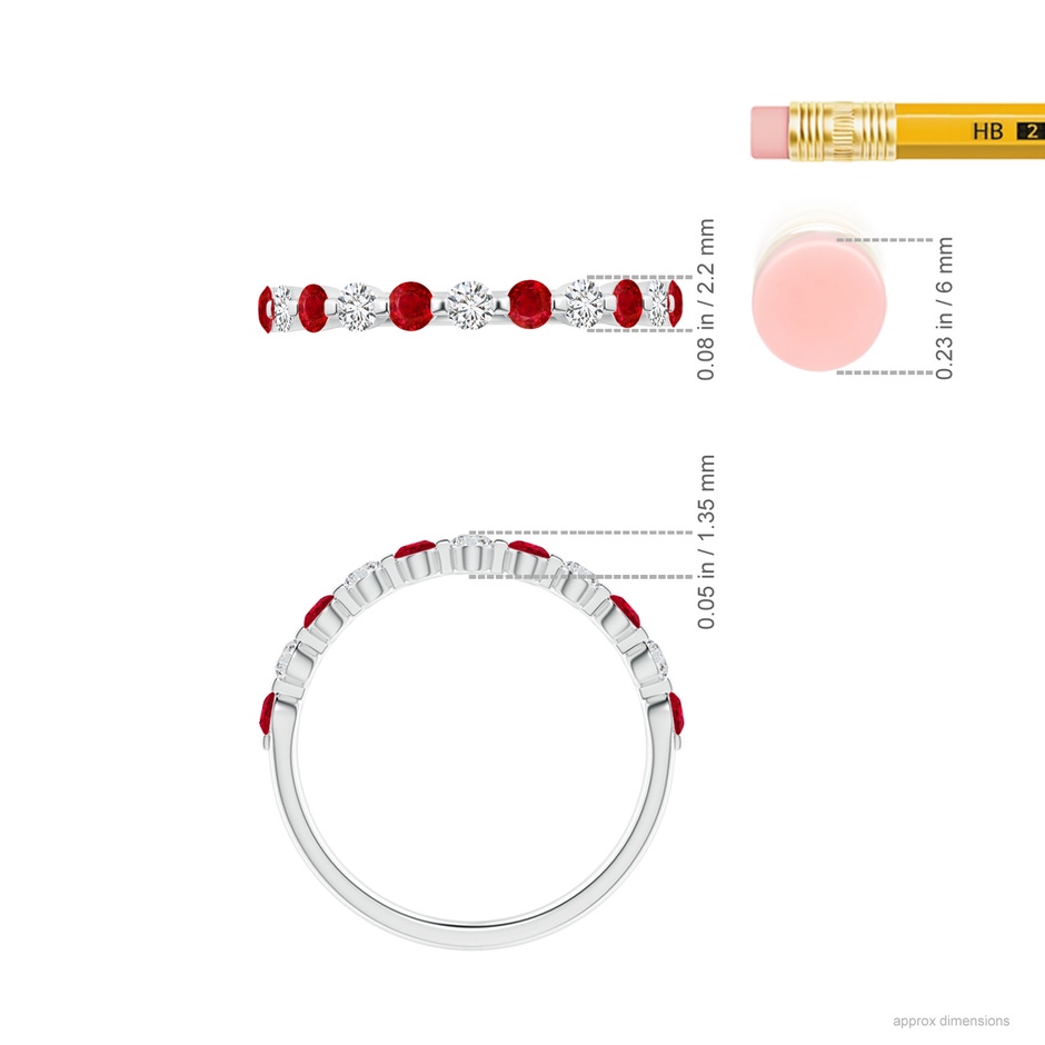 2.2mm AAA Floating Ruby and Diamond Semi Eternity Wedding Band for Her in White Gold ruler