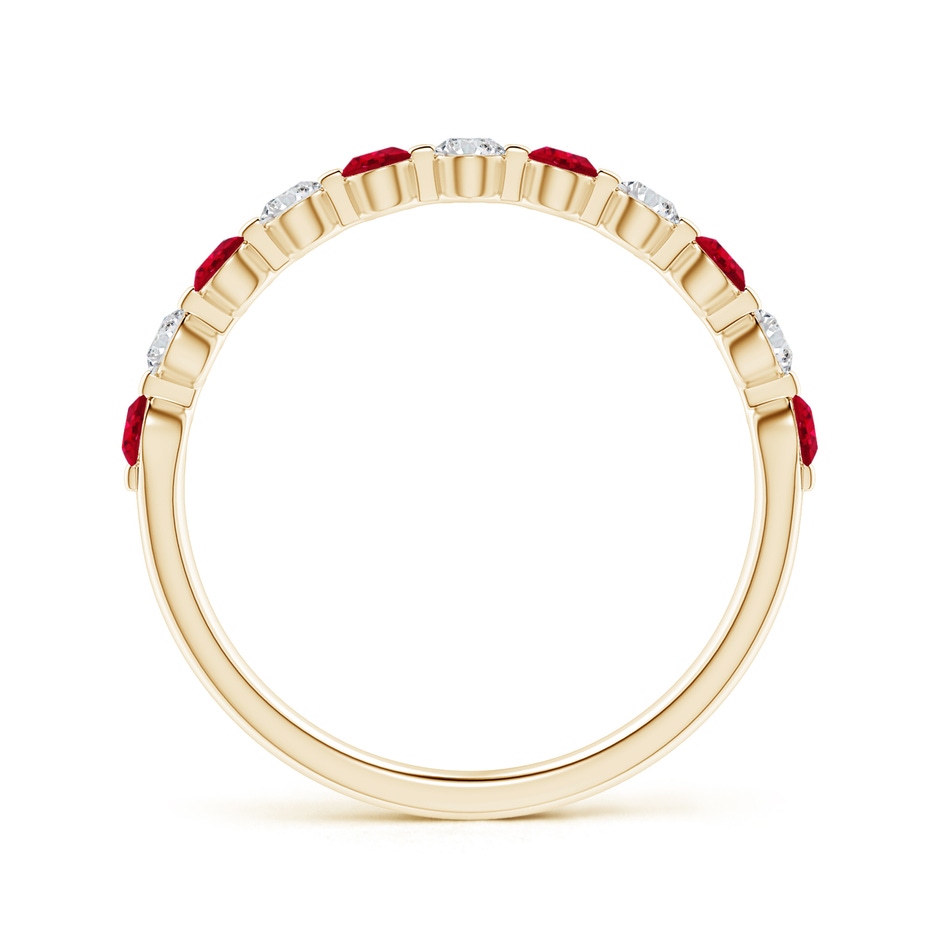 2.2mm AAA Floating Ruby and Diamond Semi Eternity Wedding Band for Her in Yellow Gold side-1