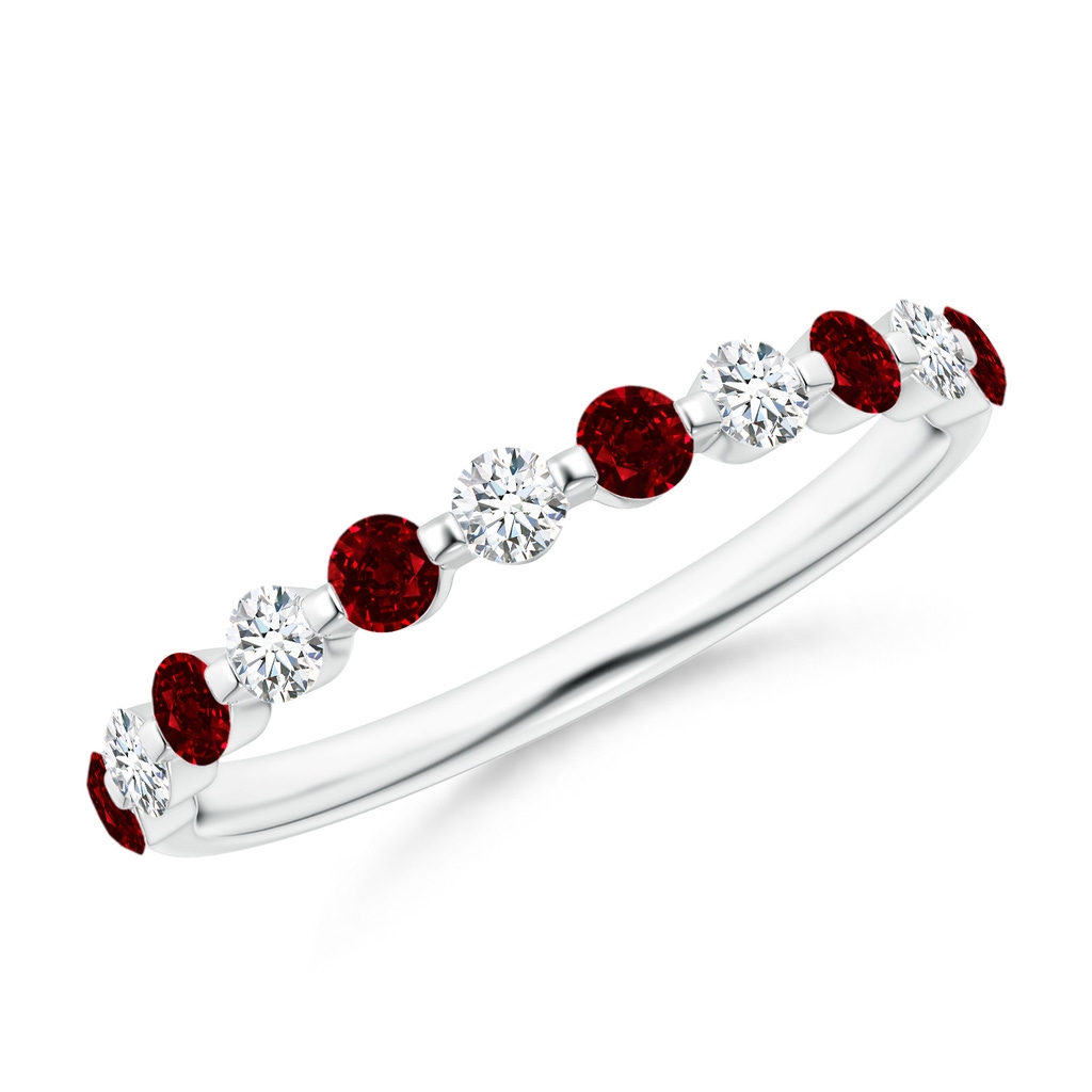 2.2mm AAAA Floating Ruby and Diamond Semi Eternity Wedding Band for Her in P950 Platinum
