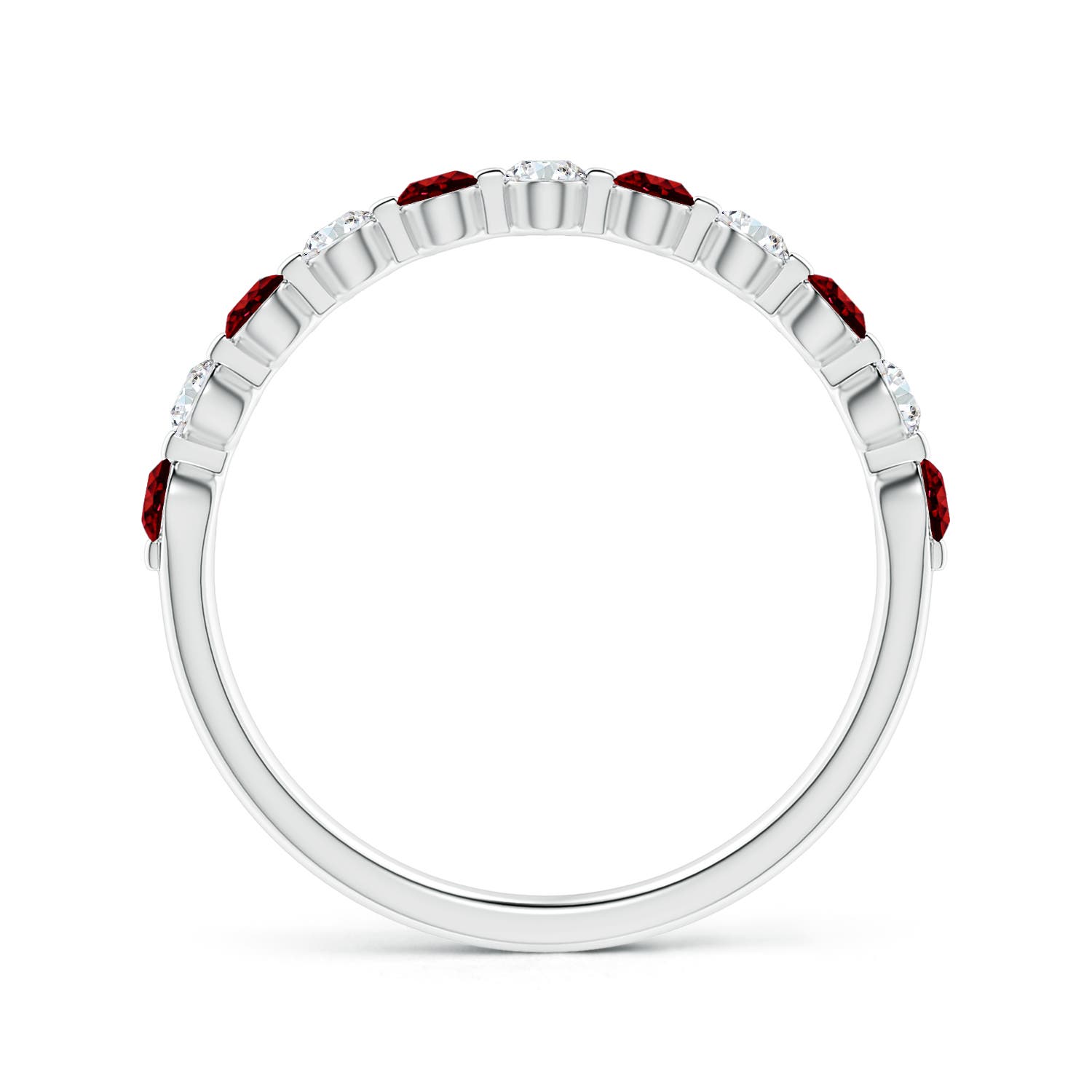 2.2mm AAAA Floating Ruby and Diamond Semi Eternity Wedding Band for Her in P950 Platinum